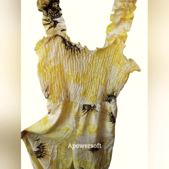 H&m Sunflower Smocked Jumpsuit/Romper with pockets Womens Size XS - Picture 2 of 8